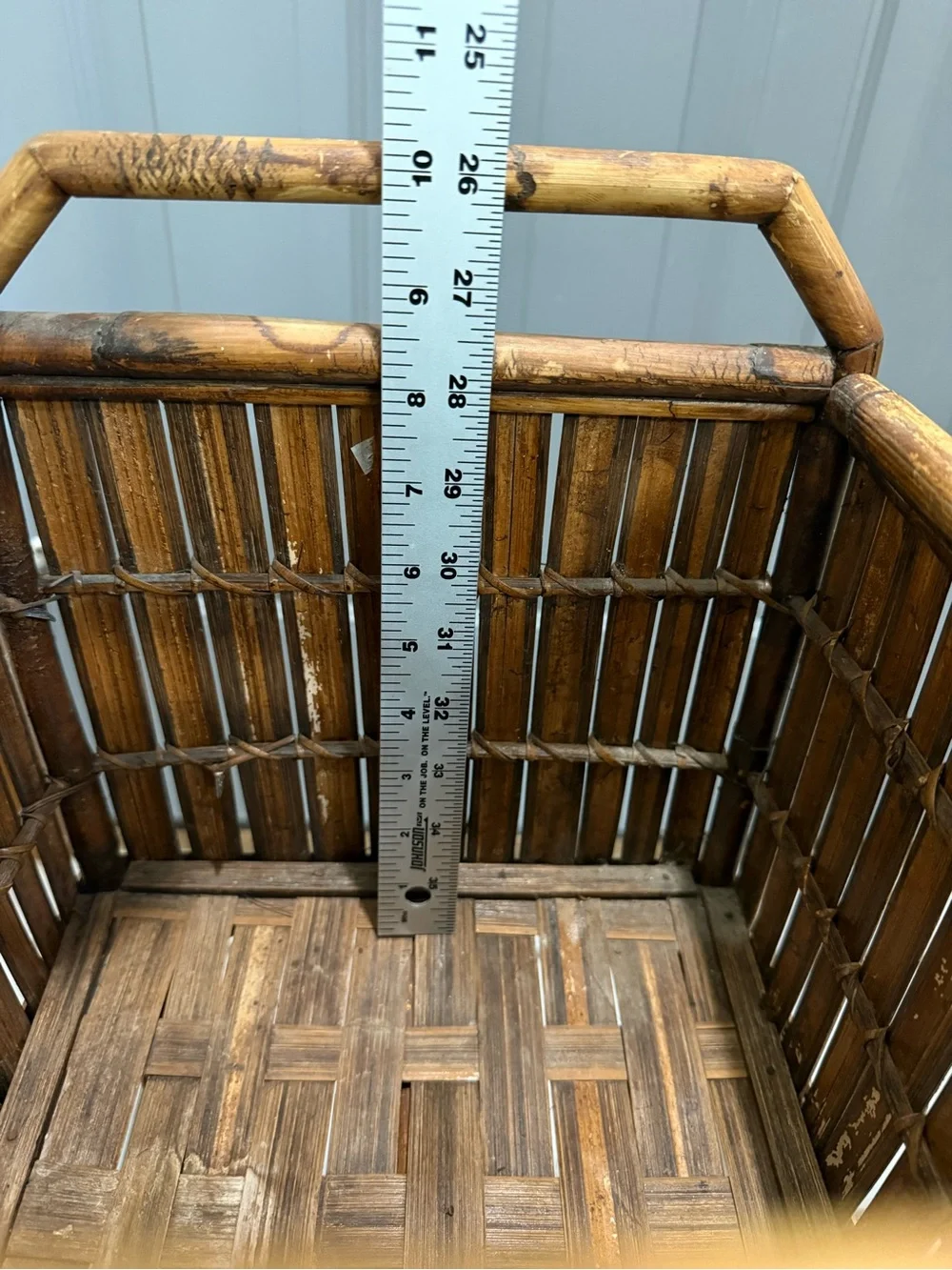 Vintage 1970’s Bamboo Split Reed Tall Planter Stand in Warm Brown